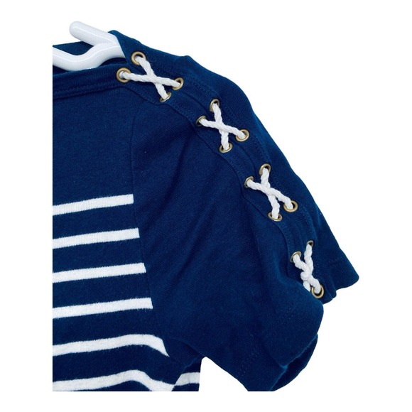 Ralph Lauren Blue Stripes T Shirt Size Large Lace‎ Up Tie Shoulders L - Picture 3 of 7